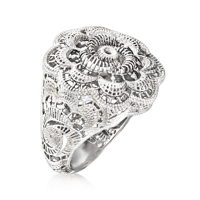 Italian Sterling Silver Openwork Lace Flower Ring image number 2
