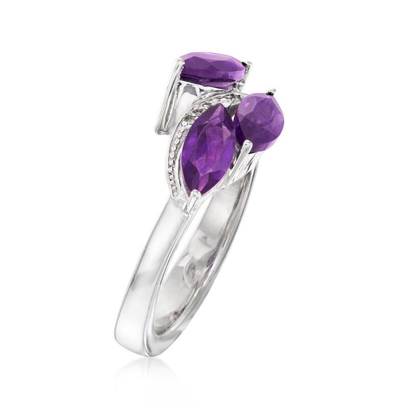 1.50 ct. t.w. Amethyst Floral Ring with White Topaz Accents in Sterling Silver image number 2
