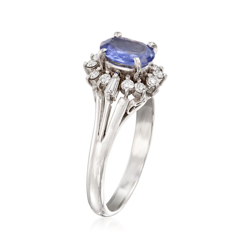 C. 1990 Vintage .89 Carat Sapphire Ring with .24 ct. t.w. Diamonds in Platinum. Size 5.5 image number 2