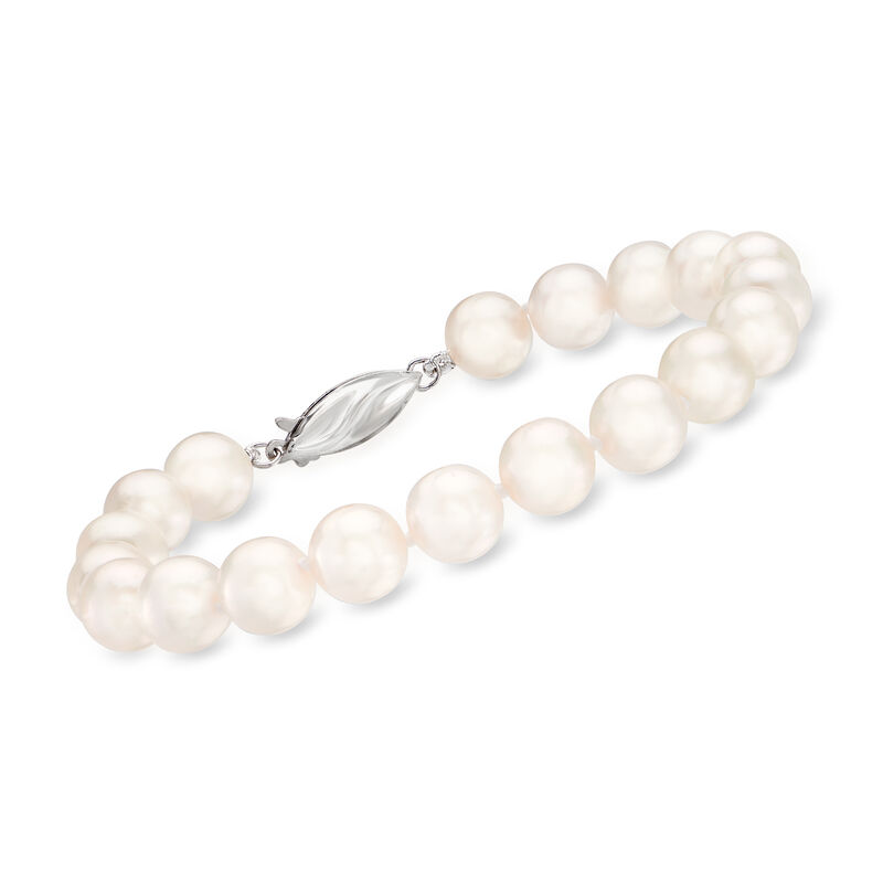 8-8.5mm Cultured Akoya Pearl Bracelet with 18kt White Gold image number 0