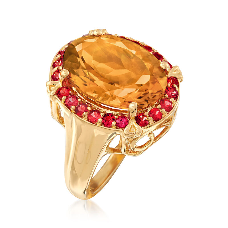 8.00 Carat Citrine and .80 ct. t.w. Orange Sapphire Ring in 18kt Yellow Gold Over Sterling image number 2