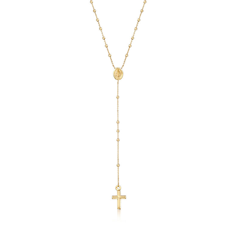 Italian 14kt Yellow Gold Miraculous Medal Rosary Necklace. 16&quot; image number 1