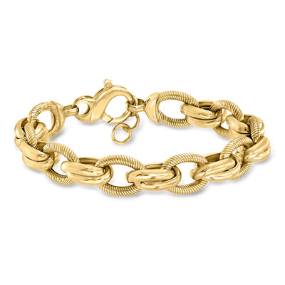 Italian 18kt Gold Over Sterling Textured and Polished Multi-Link Bracelet