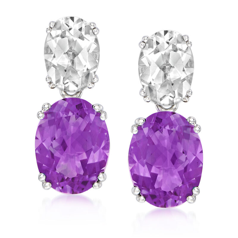 3.40 ct. t.w. Amethyst and 2.00 ct. t.w. White Topaz Drop Earrings in Sterling Silver image number 0