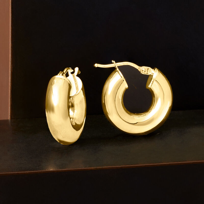 Italian 5mm 14kt Yellow Gold Huggie Hoop Earrings. 5/8&quot; image number 2