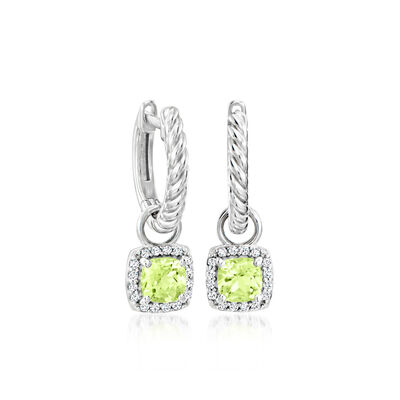 Sterling Silver Hoop Earrings with .60 ct. t.w. Peridot and .10 ct. t.w. White Topaz