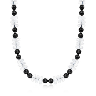 C. 1990 Vintage 10mm Onyx and 336.00 ct. t.w. Rock Crystal Bead Necklace