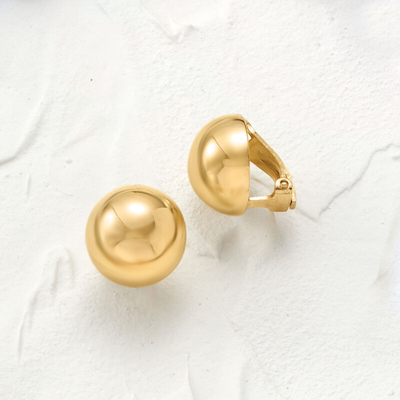 Italian 14mm 18kt Gold Over Sterling Dome Clip-On Earrings image number 3