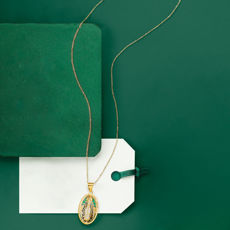 14kt Yellow Gold Virgin Mary Pendant Necklace with Multicolored Enamel image number 2