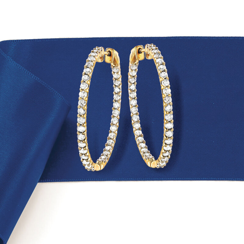 3.00 ct. t.w. Diamond Inside-Outside Hoop Earrings in 18kt Gold Over Sterling image number 3