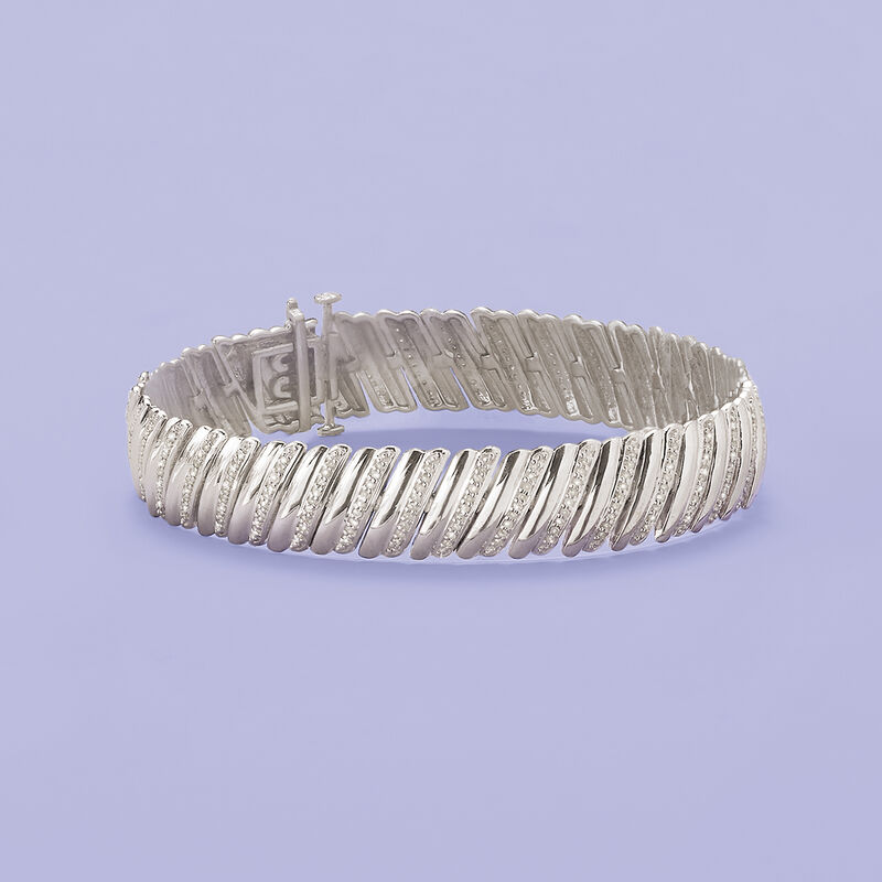 1.00 ct. t.w. Diamond Diagonal Bar Bracelet in Sterling Silver image number 6