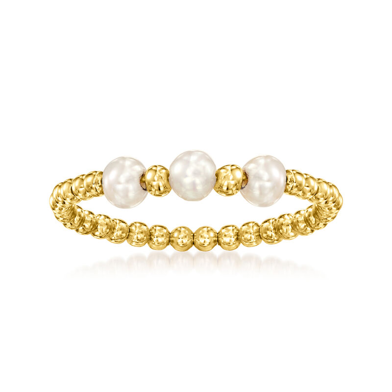 3-4mm Cultured Pearl Bead Ring in 14kt Yellow Gold image number 0