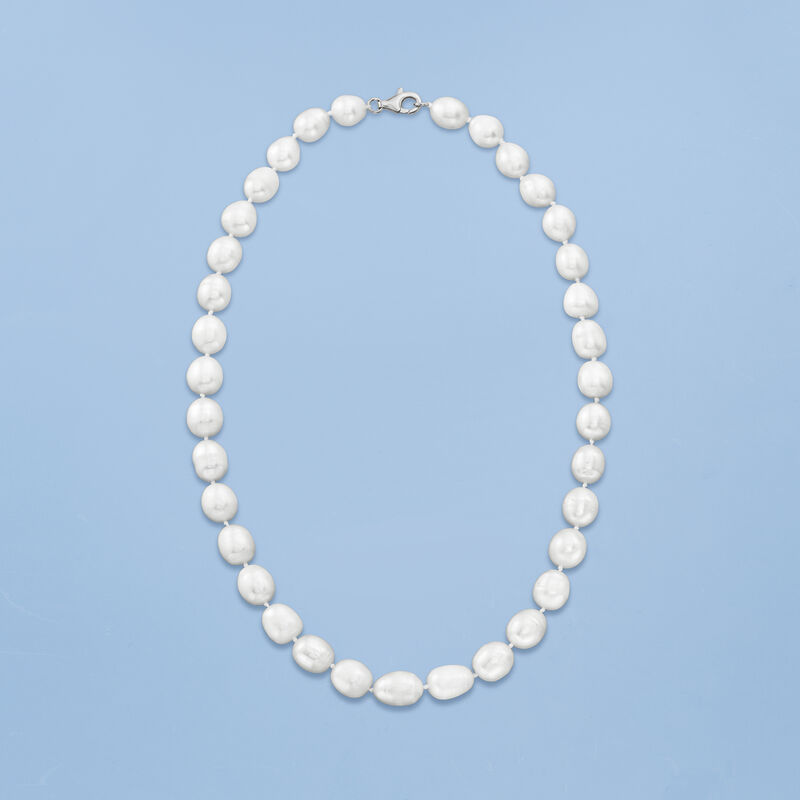8.5-9.5mm Cultured Pearl Jewelry Set: Necklace and Drop Earrings in Sterling Silver image number 4