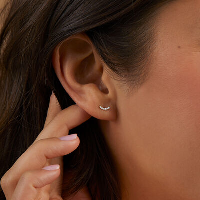 Diamond Curved Bar Single Flat-Back Stud Earring in 14kt Yellow Gold