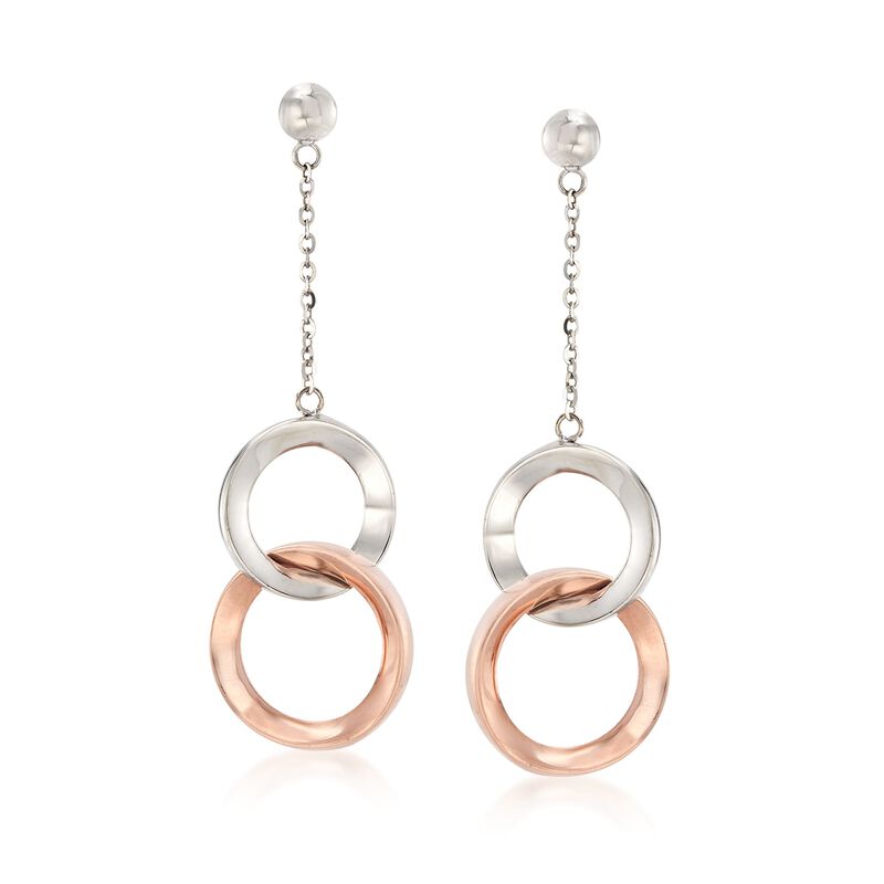 14kt Two-Tone Gold Interlocking Double Circle Drop Earrings  image number 0