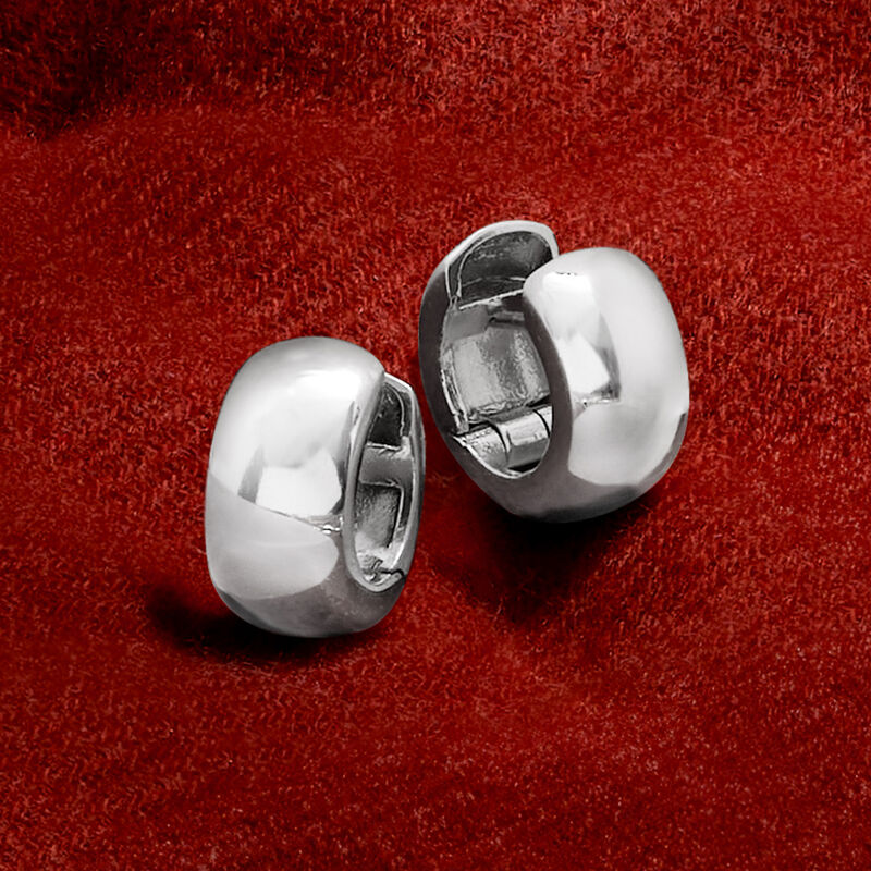 Italian Sterling Silver Huggie Hoop Earrings. 3/8&quot; image number 2