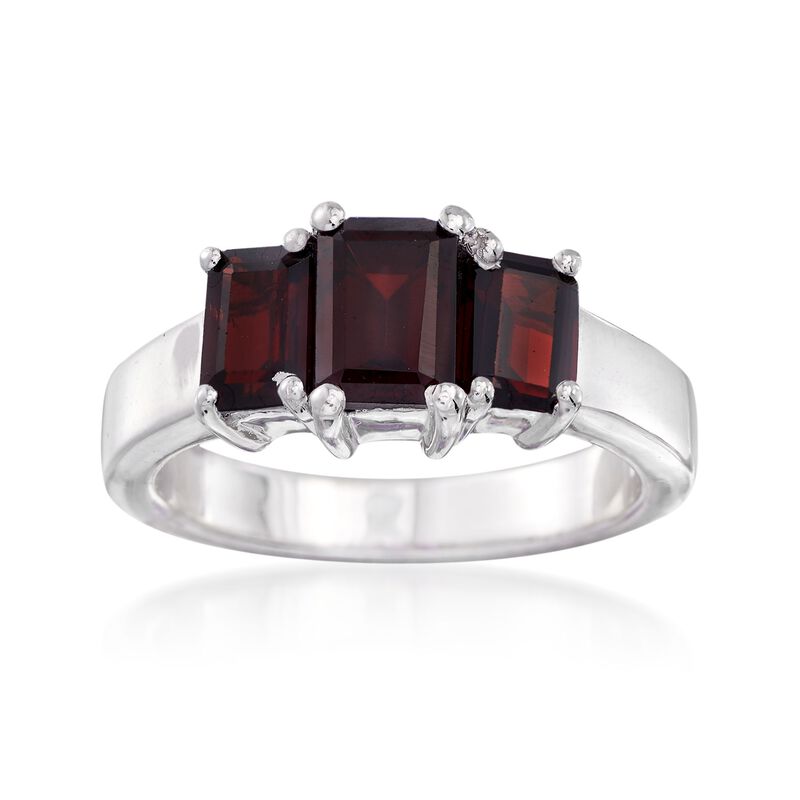 2.60 ct. t.w. Emerald-Cut Garnet Three-Stone Ring in Sterling Silver image number 0