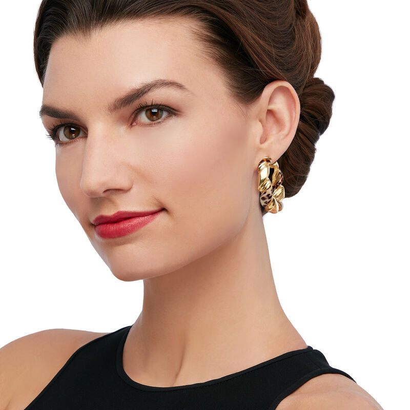 Italian Leopard-Print Enamel Hoop Earrings in 18kt Gold Over Sterling. 1 5/8&quot; image number 1