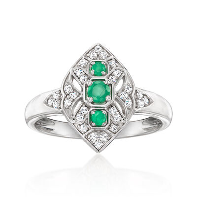 .20 ct. t.w. Emerald Ring with .16 ct. t.w. Diamonds in Sterling Silver