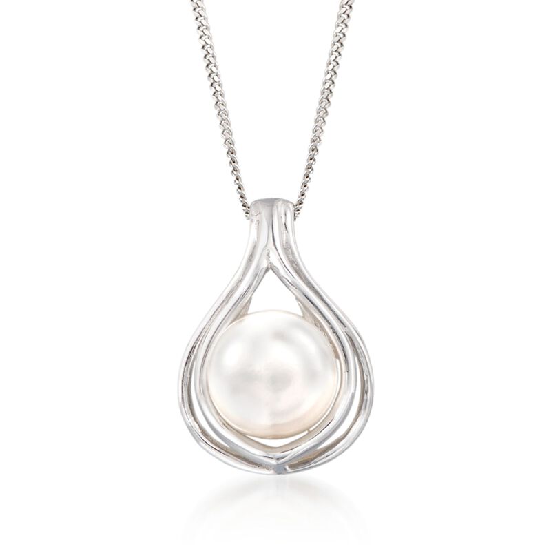9.5-10mm Cultured Pearl Teardrop Pendant Necklace in Sterling Silver image number 0