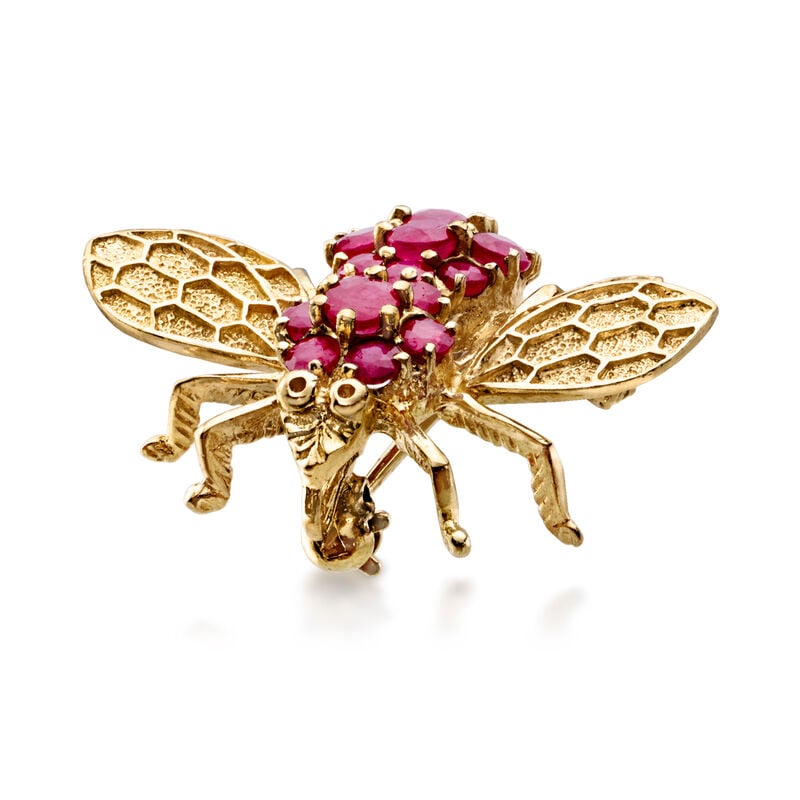 C. 1990 Vintage 1.95 ct. t.w. Ruby Bumblebee Pin in 14kt Yellow Gold  image number 2