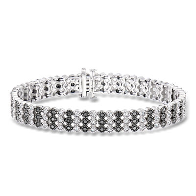 3.00 ct. t.w. Black and White Diamond Three-Row Bracelet in Sterling Silver