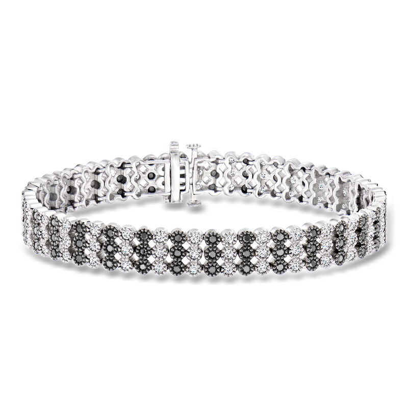 3.00 ct. t.w. Black and White Diamond Three-Row Bracelet in Sterling Silver image number 0
