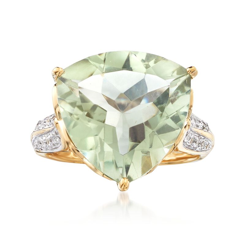 7.50 Carat Prasiolite and .20 ct. t.w. White Topaz Ring in 18kt Gold Over Sterling image number 0