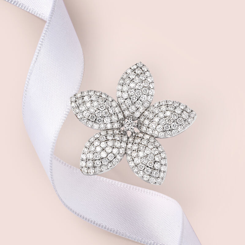 4.39 ct. t.w. Diamond Flower Pin/Pendant in 18kt White Gold image number 2