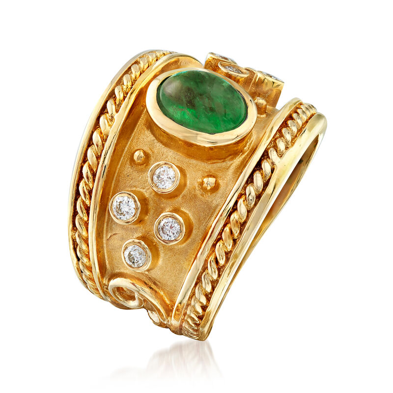C. 1980 Vintage 1.00 Carat Emerald and .20 ct. t.w. Diamond Ring in 14kt Yellow Gold image number 2