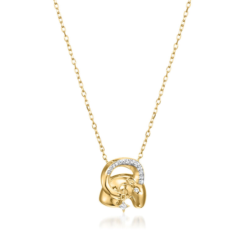 Aries - Diamond Zodiac Symbol Necklace in 18kt Gold Over Sterling. 16"  image number 0