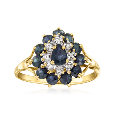 C. 1990 Vintage .95 ct. t.w. Sapphire Ring with Diamonds in 10kt Yellow Gold