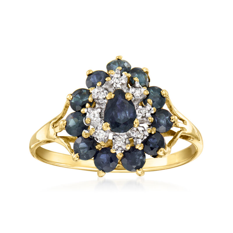 C. 1990 Vintage .95 ct. t.w. Sapphire Ring with Diamonds in 10kt Yellow Gold. Size 6 image number 0