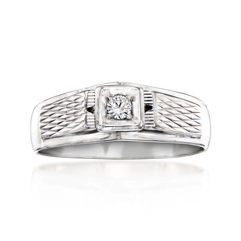 C. 1970 Vintage Men's .10 Carat Diamond Ring in 18kt White Gold. Size 10.5 image number 0