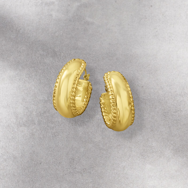Italian Andiamo 14kt Yellow Gold Roped Hoop Earrings. 7/8" image number 2
