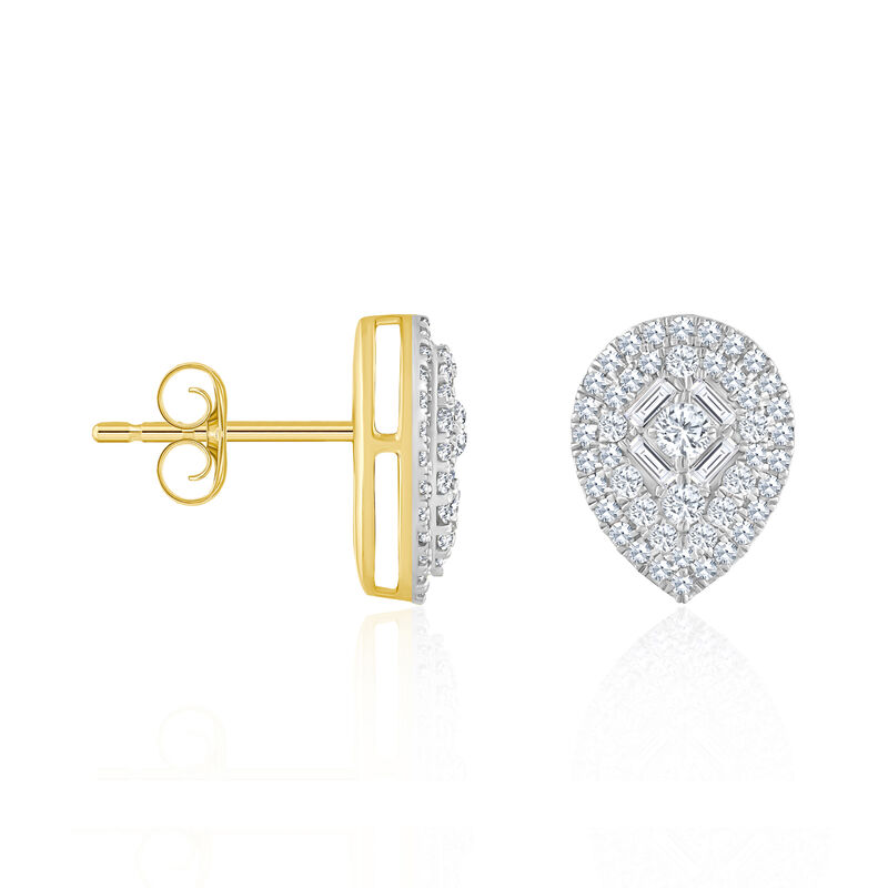 .50 ct. t.w. Baguette and Round Diamond Pear-Shaped Cluster Earrings in 14kt Yellow Gold image number 1