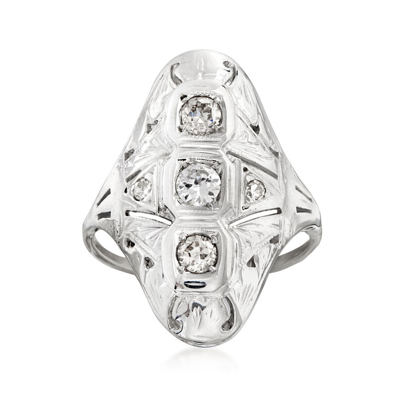 C. 1950 Vintage .30 ct. t.w. Diamond Elongated Ring in 18kt White Gold. Size 5 image number 0