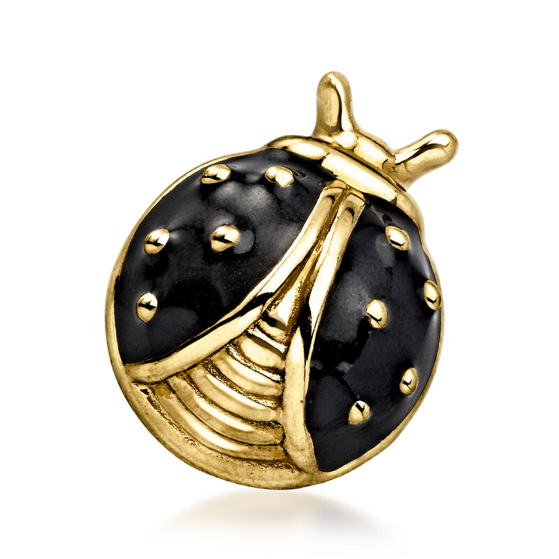 C. 1990 Vintage Black Enamel Beetle Pin in 14kt Yellow Gold  image number 0