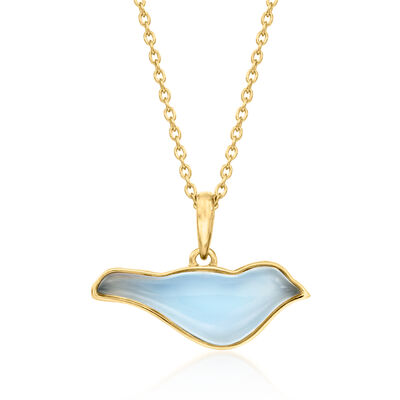 Blue Chalcedony Bird Pendant Necklace in 18kt Gold Over Sterling