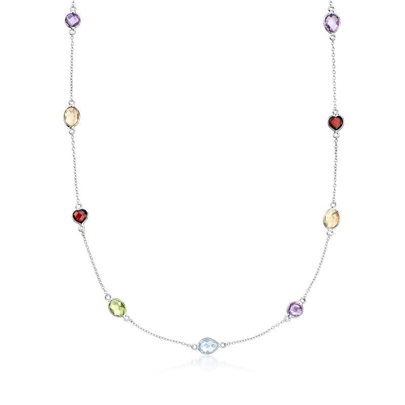 9.10 ct. t.w. Multi-Gemstone Station Necklace in Sterling Silver image number 0