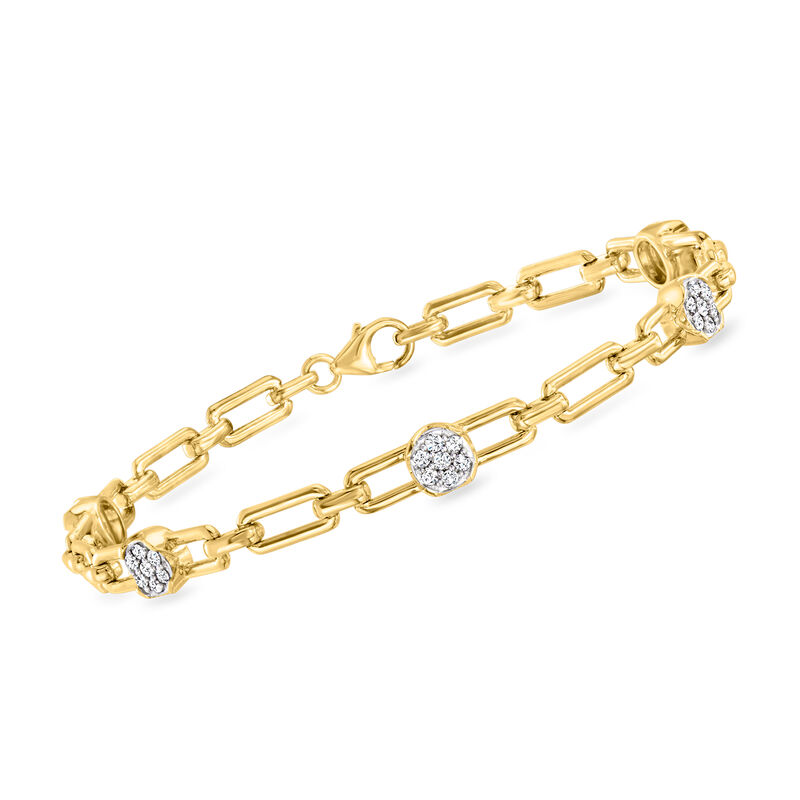 .50 ct. t.w. Diamond Cluster Paper Clip Link Bracelet in 18kt Gold Over Sterling image number 0