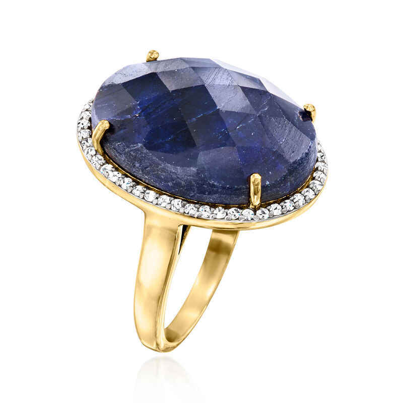 19.00 Carat Sapphire and .30 ct. t.w. White Topaz Ring in 18kt Gold Over Sterling image number 2