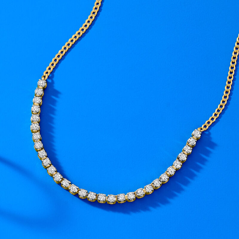 1.00 ct. t.w. Diamond Tennis-Style Necklace in 14kt Yellow Gold. 16&quot; image number 2