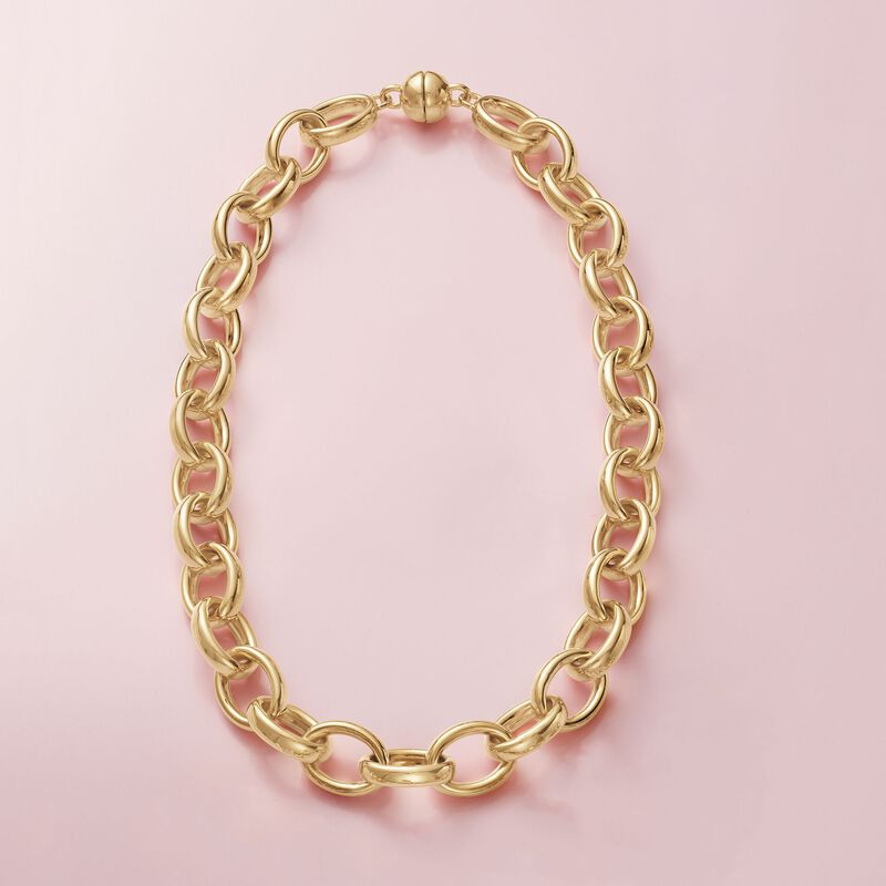 Andiamo 14kt Yellow Gold Over Resin Puffed Oval-Link Necklace image number 3