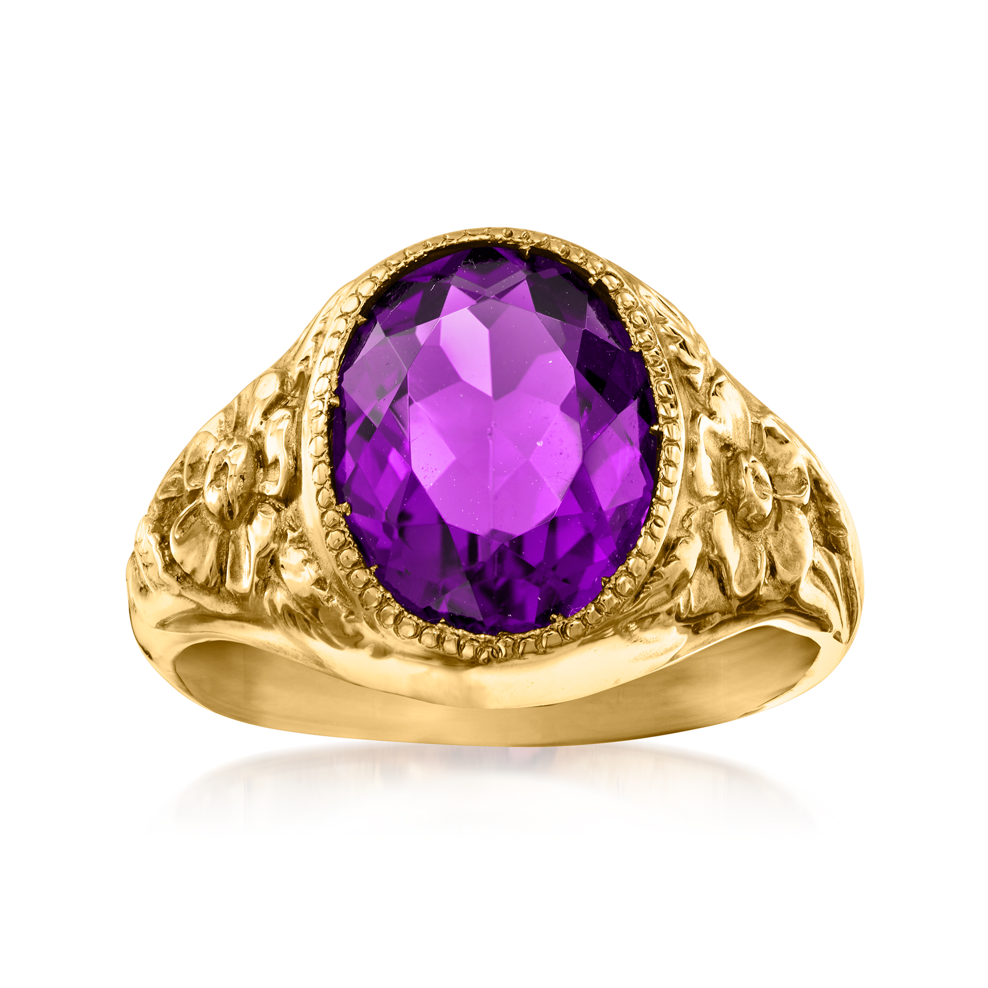 C. 1960 Vintage 4.75 Carat Amethyst Floral Ring in 14kt Yellow