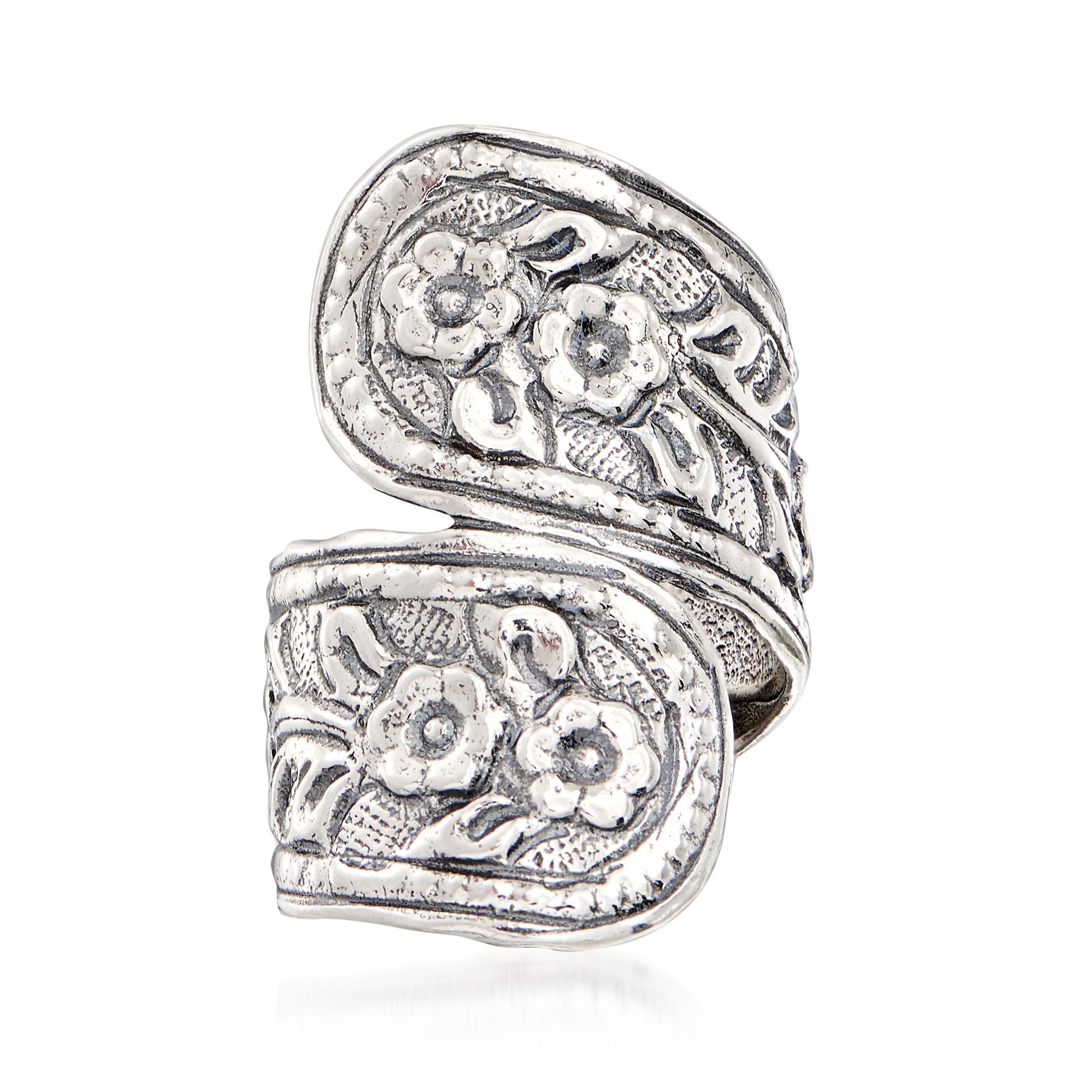 Sterling Silver Textured Floral Spoon Ring | Ross-Simons