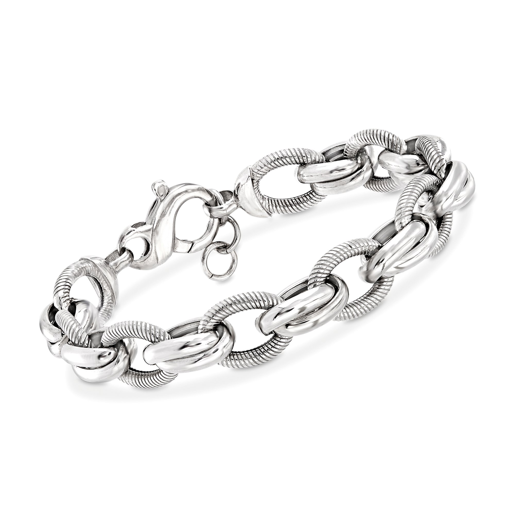 Italian Sterling Silver Textured and Polished Multi-Link Bracelet