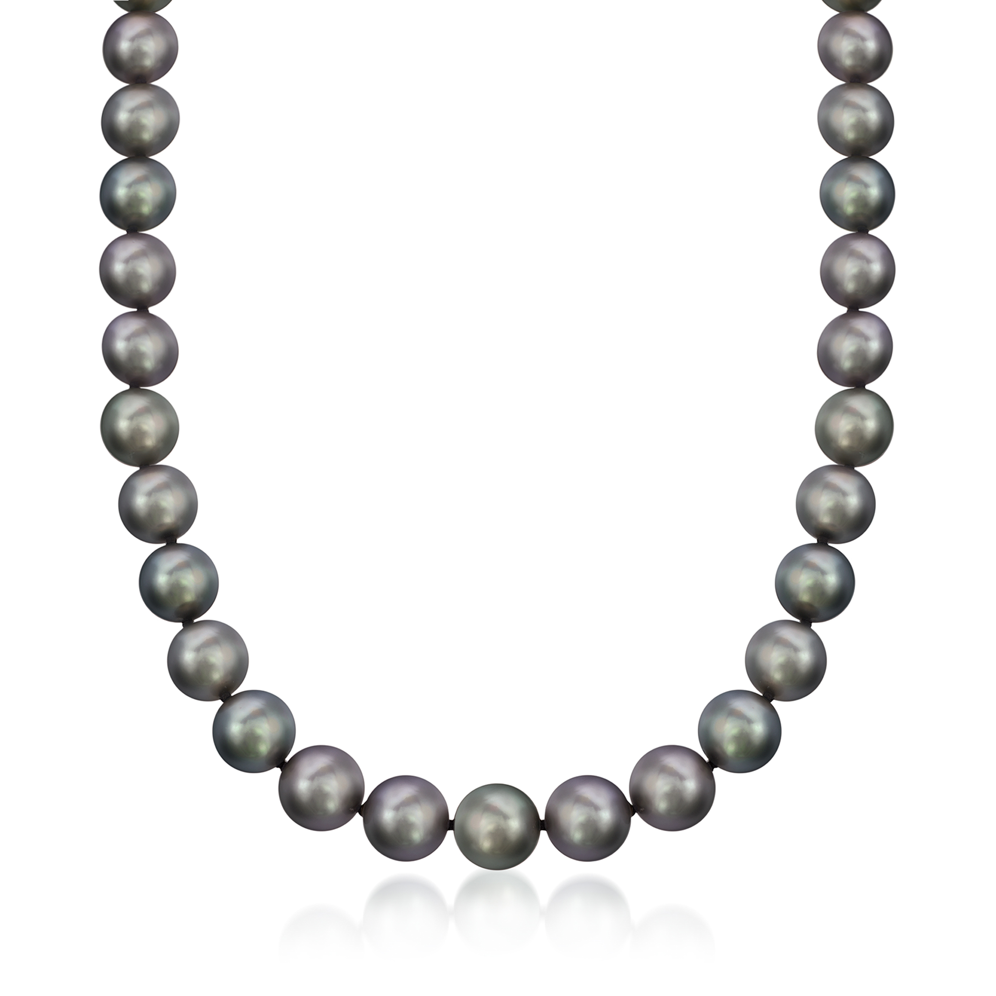 8-10mm Black Cultured Tahitian Pearl Necklace with 14kt