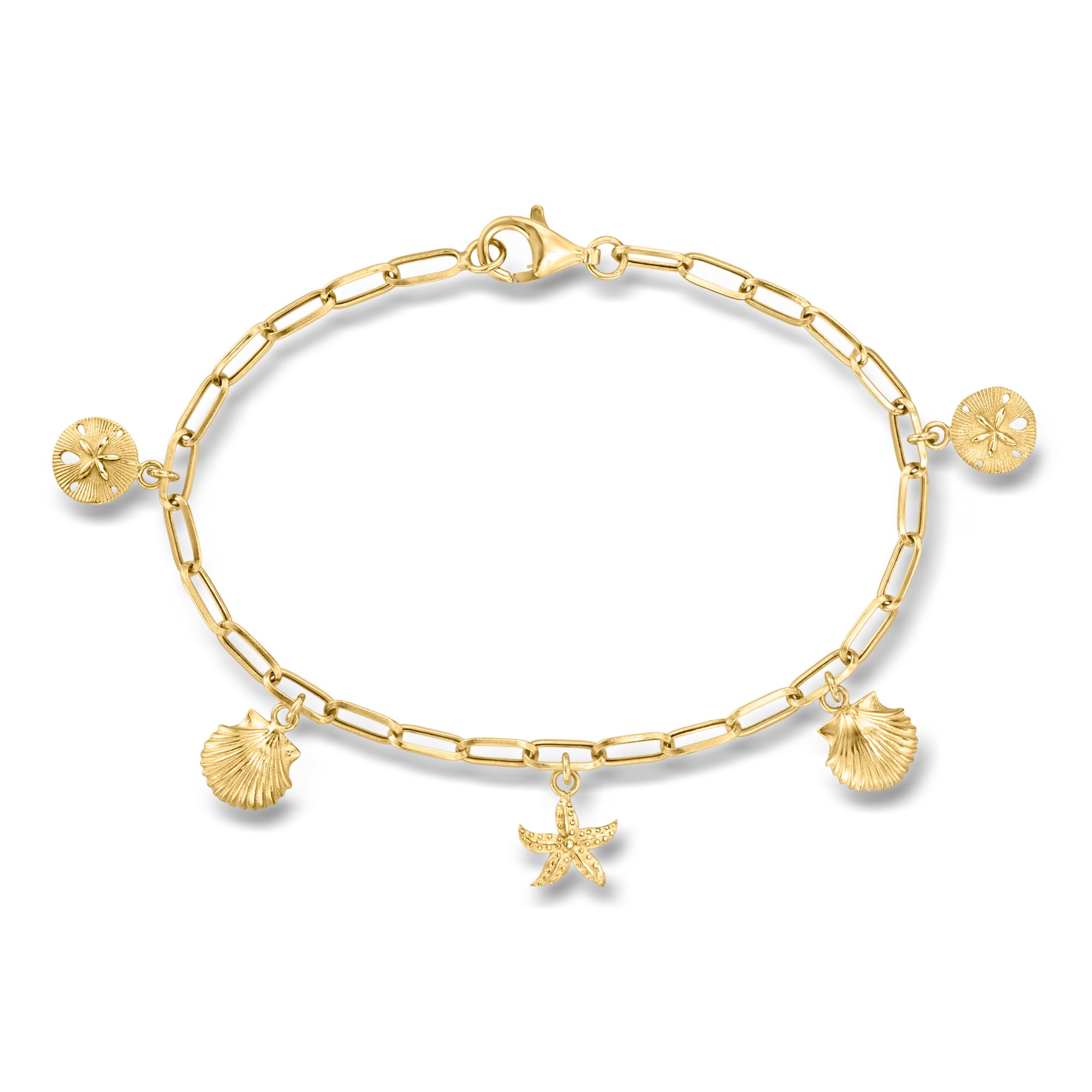 14kt Yellow Gold Sea Life Paper Clip Link Charm Bracelet | Ross Simons