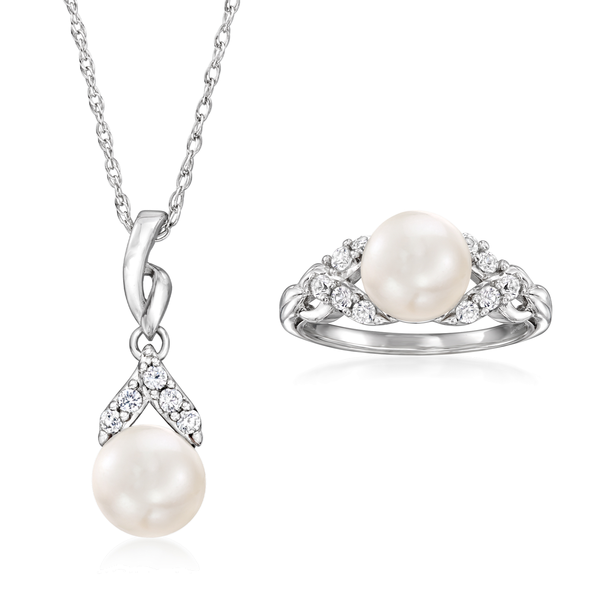 8-8.5mm Cultured Pearl and .40 ct. t.w. White Topaz Jewelry